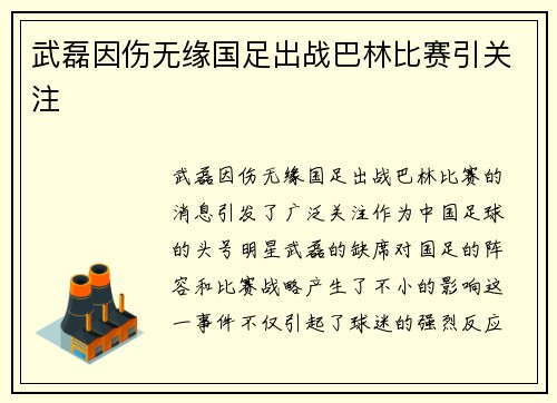 武磊因伤无缘国足出战巴林比赛引关注
