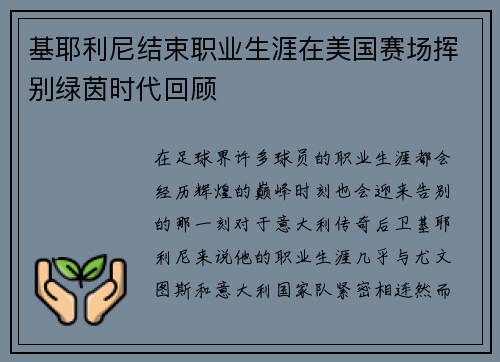 基耶利尼结束职业生涯在美国赛场挥别绿茵时代回顾